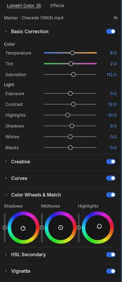 Lumetri Color 面板