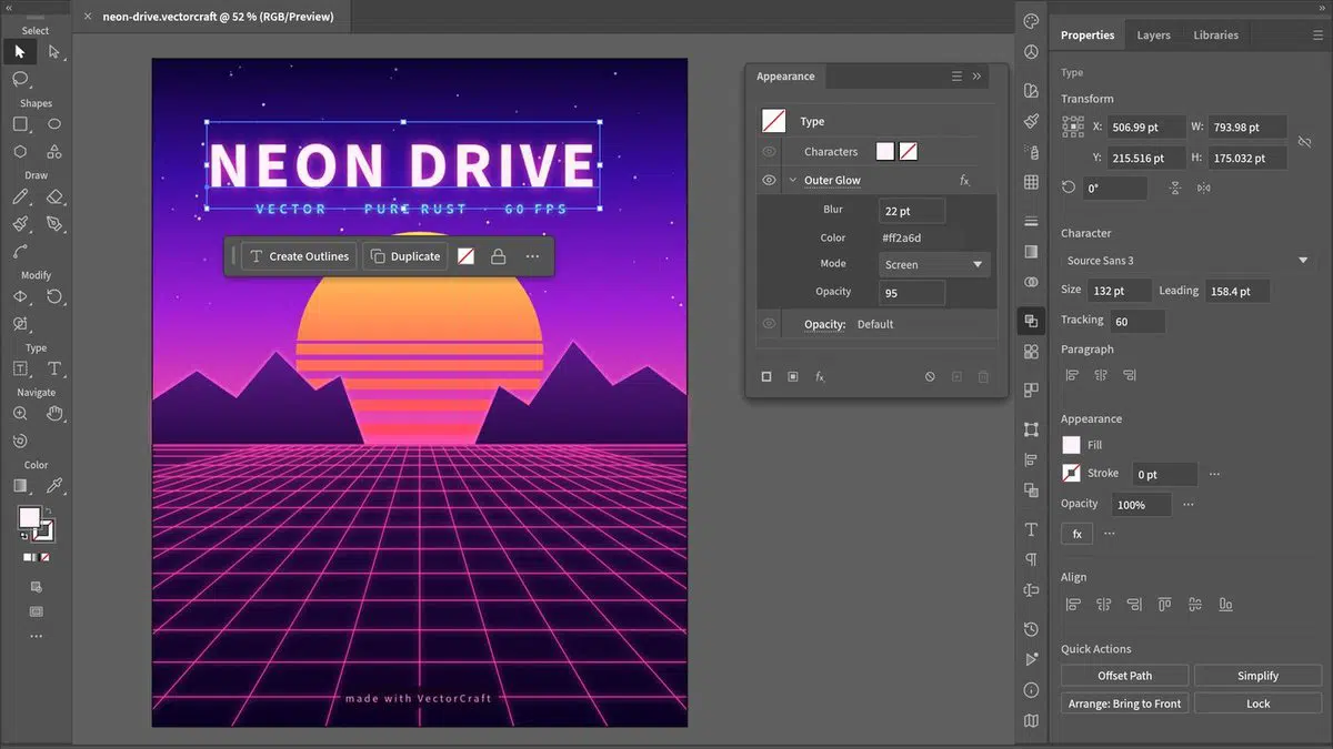 VectorCraft 编辑 Neon Drive 海报