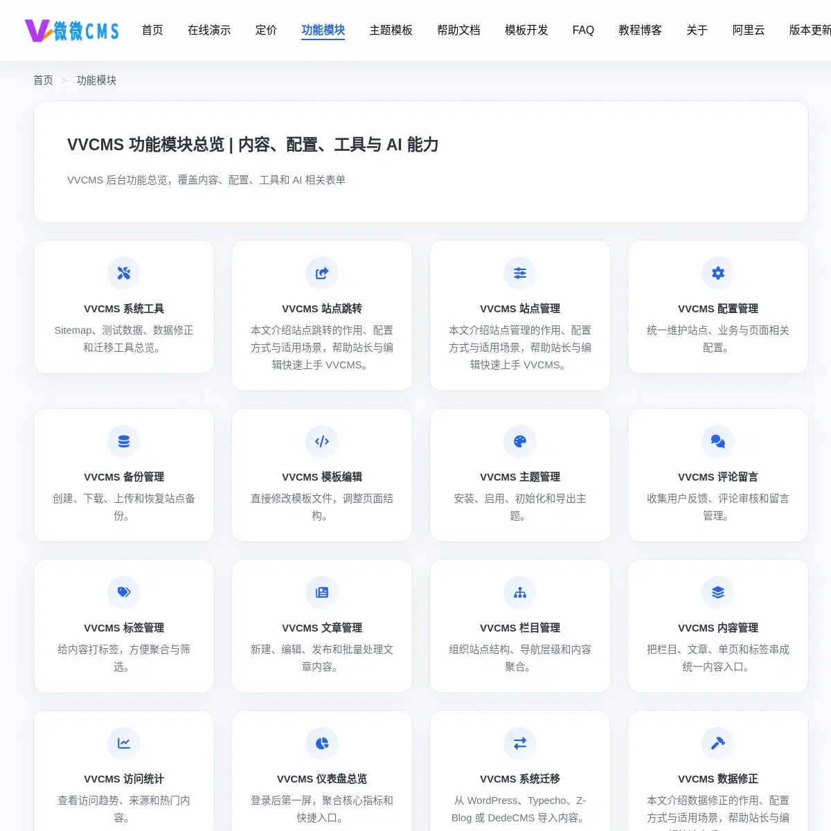 VVCMS 功能模块总览